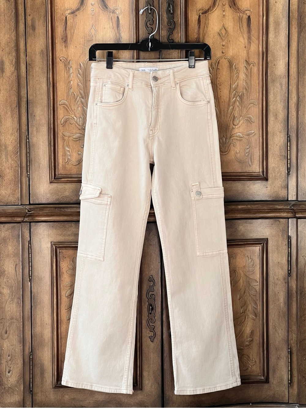 NWOT Zara Girls Beige Tan Cargo Straight-Leg Jeans Sz 12 13 14